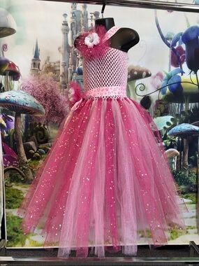 Handmade Magenta/Pink Sequin Glitter Tulle Tutu Girls Dress